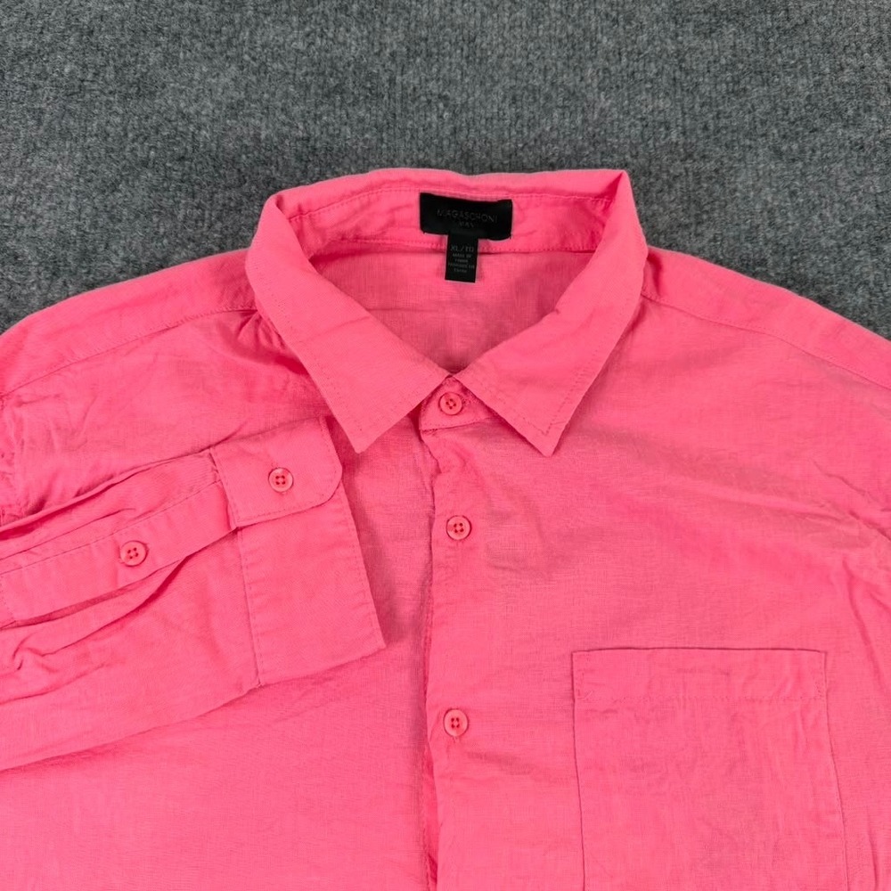 Magaschoni Mens XL Linen Blend Button Down Shirt Pink Long‎ SleeveBeach  EUC